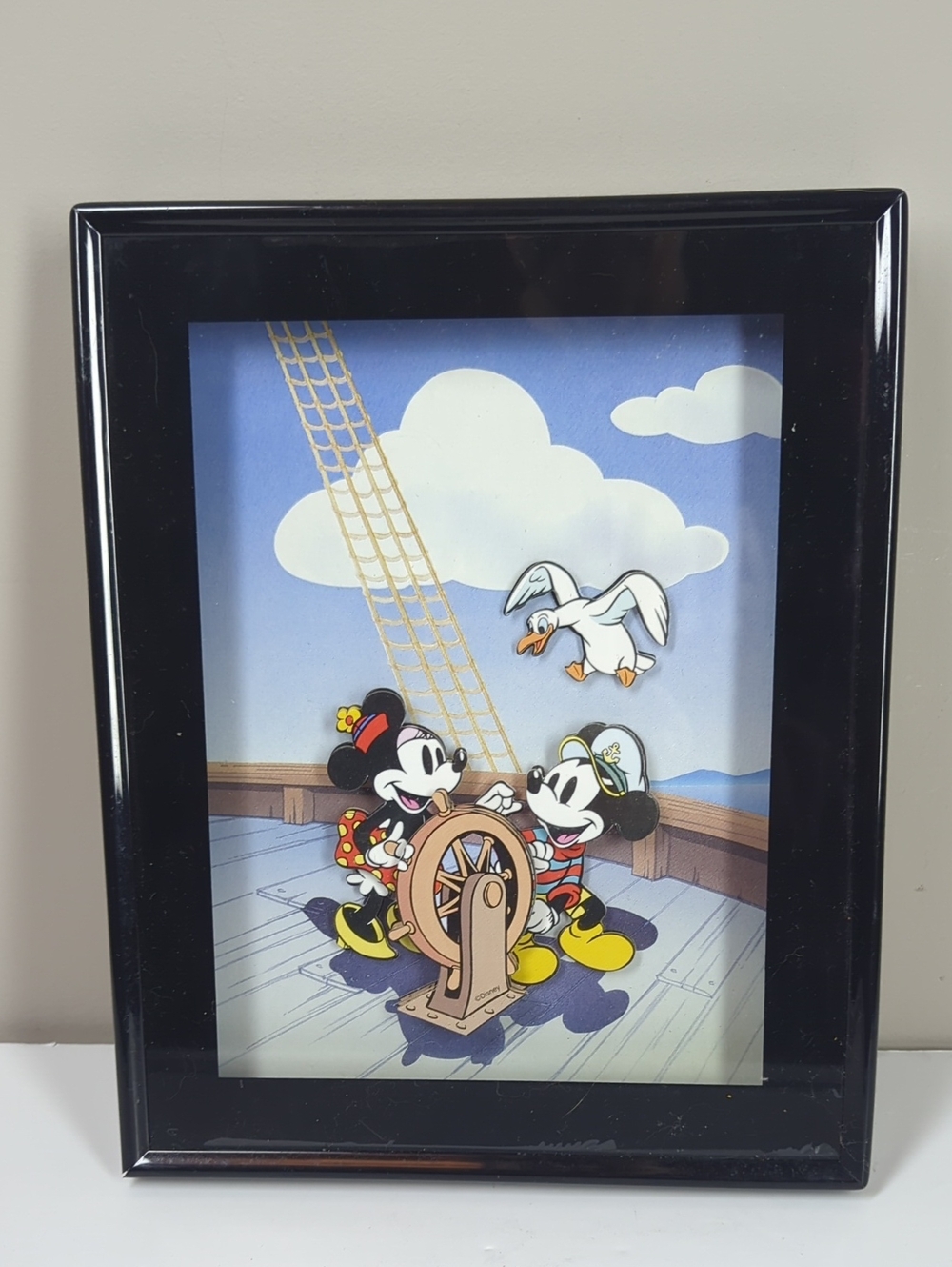 Vintage Disney Sailor Mickey & Minnie Mouse 3D Paper Tole Shadow Box Frame